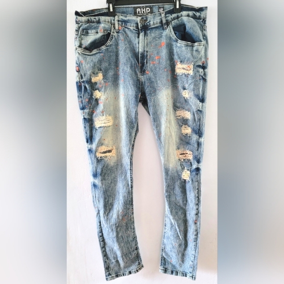 Another Hype Piece AHP Slim Blue Red Color Jeans Distressed Big & Tall 42 x 34 - Picture 1 of 8